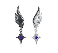 PARYFO Engel Teufel Ohrringe Sterling Silber Schwarz Engel Flügel Ohrstecker mit Lila Zirkon Gothic Jewerly Valentinstag für Frauen Mädchen Geschenk