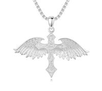 PARYFO Engelsflügel Kette 925 Sterling Silber Schutzengel Flügel Kreuz Anhänger Halsketten Geschenke für Männer Engel Flügel Schmuck Geburtstag Geschenke für Männer Frauen, 22 +2 Zoll Edelstahlkette