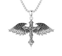 PARYFO Engelsflügel Kette 925 Sterling Silber Schwarz Schutzengel Flügel Kreuz Anhänger Halsketten Geschenke für Männer Engel Flügel Schmuck Geburtstag Geschenke für Männer Frauen