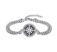 PARYFO Kompass Armband 925 Sterling Silber Onyx Kompass Armband Graduierung Talisman Reise Inspirational Geschenke für Männer Damen Unisex,mit Edelstahlkette