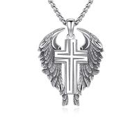 PARYFO Kreuz Flügel Kette S925 Sterling Silber Schutzengel Flügel Kreuz Anhänger Halsketten Retro Wikinger Schmuck für Männer Engel Flügel Schmuck Geburtstag Geschenke für Männer Frauen