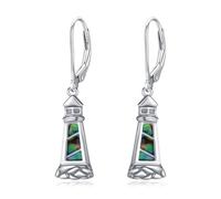 PARYFO Leuchtturm Ohrringe Sterling Silber Rot Leuchtturm Ohrringe Abalone Shell Abalone Muschel Tropfen Ohrringe Guide Line Travel Schmuck Geschenke für Frauen Mädchen Talisman,Sterling Silber