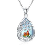 PARYFO Mondstein Kette Sterling Silber Lebensbaum Kette Papagei Anhänger Mondstein Schmuck für Frauen Mädchen Papagei Liebhaber