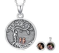PARYFO Mutter Tochter Kette 925 Sterling Silber Mutter Tochter Foto Halskette Silber Rund Medaillon Anhänger Muttertag Kette Muttertags Geschenk für Mütter Mama Oma