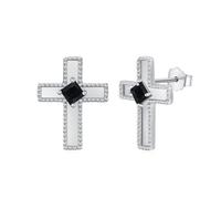 PARYFO Ohrringe Kreuz Ohrstecker Silber 925 Kreuz Ohrringe Zirkon Schwarz Ohringe Silber Schmuck für Damen Herren