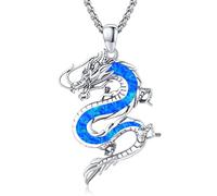 PARYFO Opal Drachen Halskette 925 Sterling Silber Drach Anhänger Kette Wikinger Drachen Schmuck Blauer Opal Schmuck für Männer Frauen Liebhaber Ehemann Ehefrau Weitgereiste Mutter Freunde