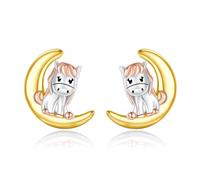 PARYFO Pferd Ohrringe für Kinder Sterling Silber 925 Mädchen Kinder Ohrstecker mit Halbmond Pferd Schmuck Geburtstag Geschenke für Frauen Tochter