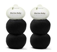 PASCUALI Merino Baby|Strickwolle aus 100% Schurwolle aus Merino, Merinowolle zum Stricken und Häkeln, SET: 4 Knäuel - 200 g, Farbe: Schwarz 326