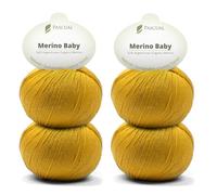 PASCUALI Merino Baby|Strickwolle aus 100% Schurwolle aus Merino, Merinowolle zum Stricken und Häkeln, SET: 4 Knäuel - 200 g, Farbe: Curry 322