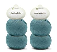 PASCUALI Merino Baby|Strickwolle aus 100% Schurwolle aus Merino, Merinowolle zum Stricken und Häkeln, SET: 4 Knäuel - 200 g, Farbe: Graublau 328