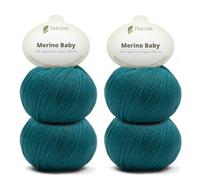 PASCUALI Merino Baby|Strickwolle aus 100% Schurwolle aus Merino, Merinowolle zum Stricken und Häkeln, SET: 4 Knäuel - 200 g, Farbe: Petrol 329