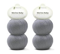 PASCUALI Merino Baby|Strickwolle aus 100% Schurwolle aus Merino, Merinowolle zum Stricken und Häkeln, SET: 4 Knäuel - 200 g, Farbe: Stein 301