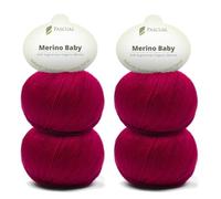PASCUALI Merino Baby|Strickwolle aus 100% Schurwolle aus Merino, Merinowolle zum Stricken und Häkeln, SET: 4 Knäuel - 200 g, Farbe: Himberrot 327
