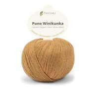 PASCUALI | Puno Winikunka | Strickwolle aus 70% Baumwolle (Bio) und 30% Alpakawolle Alpaka Wolle Alpaca Baby zum Stricken und Häkeln, 1 Knäuel - 50g - Farbe:Sand 73