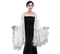 Pashmina-Schal für Damen, elegant, groß, Vintage, Abendkleid, Schal, Wickeltuch, Wimpern, florale Spitze, Patchwork-Rand, Hochzeit, Party, Stola, Umhang, Schals für Haare, weiß, Einheitsgröße