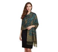 PASKMLNA Damen Paisley Pashmina-Schal, Blaugrünes Paisleymuster, Large