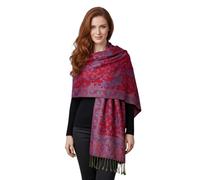 PASKMLNA Damen Paisley Pashmina-Schal, Rot-blaues Paisleymuster, Large