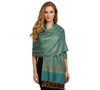 PASKMLNA Pashmina-Schal, Paisleymuster, Jacquard, Stola, Aqua-Gold, Large
