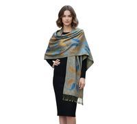 PASKMLNA Wendbarer Pashmina-Schal, Paisleymuster, elegante Farben, Orange-blaues Paisleymuster in Tropfenform, Large