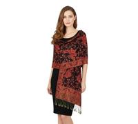 PASKMLNA Wendbarer Pashmina-Schal, Paisleymuster, elegante Farben, Schwarz-rotes Paisleymuster