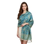 PASKMLNA Wendbarer Pashmina-Schal, Paisleymuster, elegante Farben, Türkis/Beige mit floralem Paisleymuster, Large