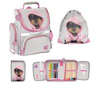 PASO 3-teiliges Schulset Hund Studio Pets mit Schulranzen Turnbeutel befüllte Federmappe - Kinder Schulrucksack Set zur Einschulung