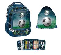 PASO 3-TEILIGES SCHULSET: Rucksack + Turnbeutel + BEFÜLLTE FEDERMAPPE - Fussball