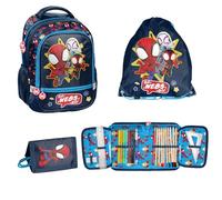 PASO 4-teiliges Schulset: Schulrucksack + Turnbeutel + befüllte Federmappe + Portemonnaie - Spidey