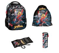 PASO 4-teiliges Schulset: Schulrucksack + Turnbeutel + Faulenzer + Portemonnaie - Spider-Man