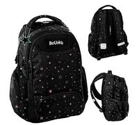 PASO BeUniq Backpack with Stars, School Bag, Black., L, Black