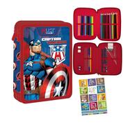 PASO - Federmäppchen 2 Fächer - Mäppchen für Jungen - Federmappe 2-Fach Federtasche Gefüllte Schüleretui Schulmäppchen und Hausaufgabenheft - Avengers