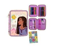 PASO - Federmäppchen 2 Fächer - Mäppchen für Mädchen - Federmappe 2-Fach Federtasche Gefüllte Schüleretui Schulmäppchen und Hausaufgabenheft - märchenhaftem Motiv