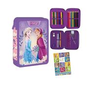 PASO - Federmäppchen 2 Fächer - Mäppchen für Mädchen - Federmappe 2-Fach Federtasche Gefüllte Schüleretui Schulmäppchen und Hausaufgabenheft - Frozen