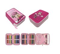 PASO - Federmäppchen 3 Fächer - Mäppchen für Mädchen - Federmappe 3-Fach Federtasche Gefüllte Schüleretui Schulmäppchen und Hausaufgabenheft - Minnie Wendepailletten