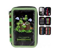 PASO- Federmäppchen 3 Fächer - Mäppchen für Mädchen - Federmappe 3-Fach Federtasche Gefüllte Schüleretui Schulmäppchen und Hausaufgabenheft - Pixel Green