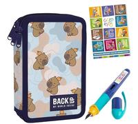 PASO - Federmäppchen 3 Fächer - Mäppchen für Mädchen und Jungen - Federmappe 3-Fach Federtasche Gefüllte Schüleretui Schulmäppchen Füller und Hausaufgabenheft - Wasserschwein