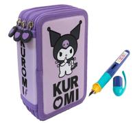 PASO - Federmäppchen 3 Fächer - Mäppchen für Mädchen und Jungen - Federmappe 3-Fach Federtasche Gefüllte Schüleretui Schulmäppchen und Füller - Kuromi