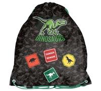 PASO Kinder Turnbeutel Dinosaurier Schwarz 45x34 cm - Sportbeutel Gym Bag mit Zugband für Schule Kindergarten Sport Freizeit