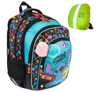 PASO - Rucksack Schulrucksack Teenager Kinderrucksack für Jungen und Mädchen Ranzen Tornister Schulltasche und Regenschutz - Stitch Motiv