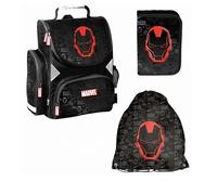 PASO- Schulranzen für Jungen, 3er-Set - Schul-Rucksack für Kinder mit Federmäppchen - Schuhbeutel - Avengers Motiv- 1-3 Klasse