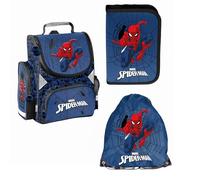 PASO- Schulranzen für Jungen, 3er-Set - Schul-Rucksack für Kinder mit Federmäppchen - Schuhbeutel - Spiderman Motiv- 1-3 Klasse