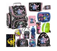 PASO - Schulranzen für Jungen und Mädchen, 14er-Set - Schul-Rucksack für Kinder mit Federmäppchen - Schuhbeutel Trinkflasche und Brotdose - Stitch Motiv- 1-3 Klasse