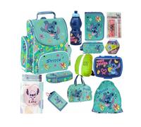 PASO - Schulranzen für Jungen und Mädchen, 14er-Set - Schul-Rucksack für Kinder mit Federmäppchen - Schuhbeutel Trinkflasche und Brotdose - Stitch Motiv- 1-3 Klasse