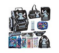 PASO - Schulranzen für Jungen und Mädchen, 14er-Set - Schul-Rucksack für Kinder mit Federmäppchen - Schuhbeutel Trinkflasche und Brotdose - Stitch Motiv- 1-3 Klasse