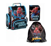 PASO - Schulranzen für Jungen und Mädchen, 3er-Set - Schul-Rucksack für Kinder mit Federmäppchen - Schuhbeutel - Marvel Spiderman Motiv - 1-3 Klasse