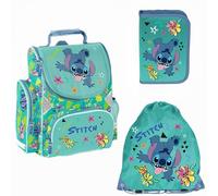 PASO- Schulranzen für Jungen und Mädchen, 3er-Set - Schul-Rucksack für Kinder mit Federmäppchen - Schuhbeutel - Stitch Motiv- 1-3 Klasse