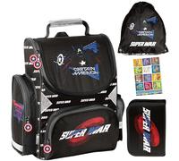 PASO- Schulranzen für Jungen und Mädchen, 4er-Set - Schul-Rucksack für Kinder mit Federmäppchen - Schuhbeutel und Hausaufgabenheft - Avengers 1-3 Klasse