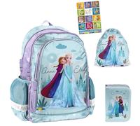 PASO- Schulranzen für Jungen und Mädchen, 4er-Set - Schul-Rucksack für Kinder mit Federmäppchen - Schuhbeutel - Frozen Motiv- 1-3 Klasse