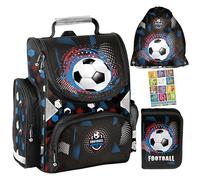 PASO- Schulranzen für Jungen und Mädchen, 4er-Set - Schul-Rucksack für Kinder mit Federmäppchen - Schuhbeutel und Hausaufgabenheft - Ball 1-3 Klasse