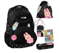 PASO- Schulranzen für Jungen und Mädchen, 5er-Set - Schul-Rucksack für Kinder mit Schlampermäppchen- Schuhbeutel und Hausaufgabenheft - Bubu Motiv- 1-3 Klasse